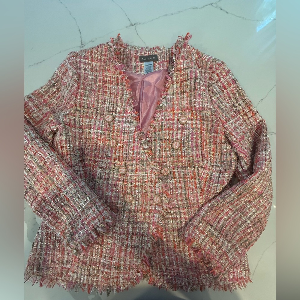 Sans Souci Pink Multicolor Textured Fabric Blazer Jacket size S